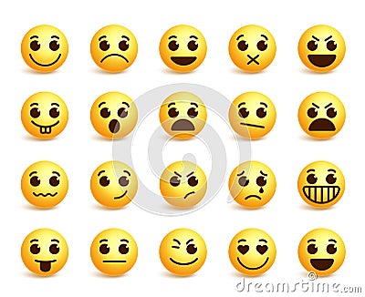 Smiley face vector icons set with funny facial expressions Vector Illustration