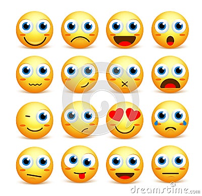 Smiley face vector set of emoticons and icons in yellow color Vector Illustration