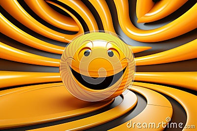 a smiley face on a yellow ball in an abstract background Stock Photo