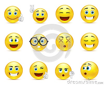 Smiley faces images expressing different emotions Stock Photo