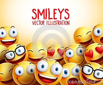 Smiley faces vector background with different facial expressions Vector Illustration