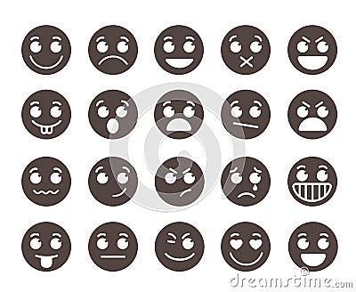 Smiley flat vector emoticons with emotions and funny facial expressions Vector Illustration