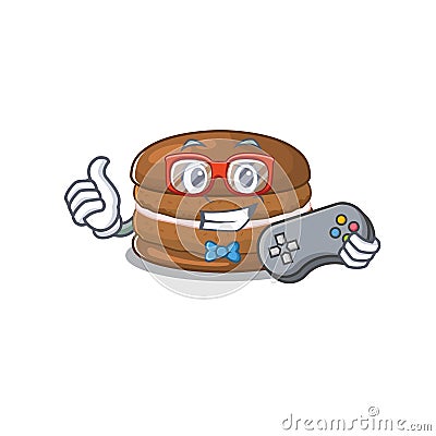 Smiley gamer chocolate macaron cartoon mascot style Vector Illustration