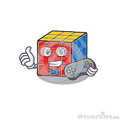 Smiley gamer rubic cube cartoon mascot style Vector Illustration