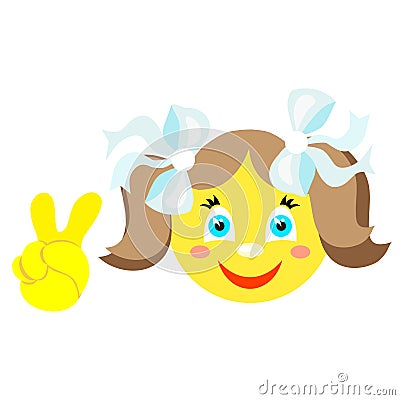 Smiley girl with Victoria gesture, V. Vector Illustration