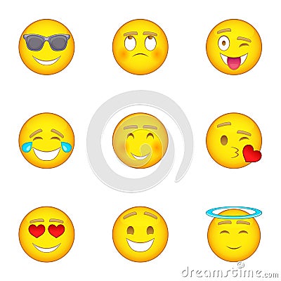 Smiley icons set, cartoon style Vector Illustration