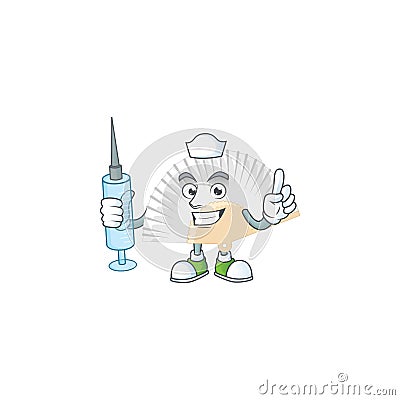 Smiley Nurse white chinese folding fan cartoon character with a syringe Vector Illustration
