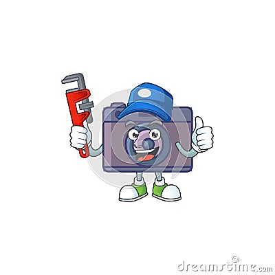 Smiley Plumber retro camera on mascot picture style Vector Illustration