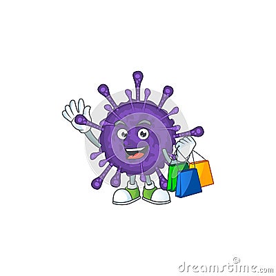 Smiley rich coronavirinae mascot design with Shopping bag Vector Illustration