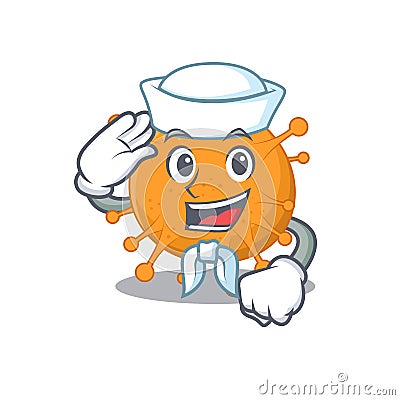 Smiley sailor cartoon character of anaplasma wearing white hat and tie Vector Illustration