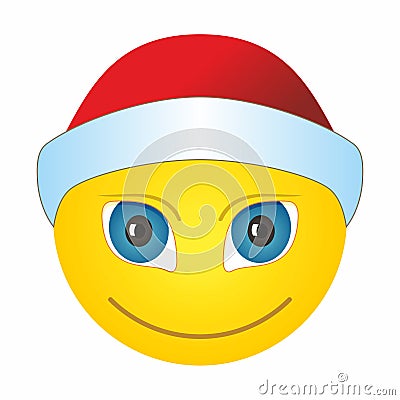 Smiley in a Santa hat, emoji emoticon with Santa Claus hat celebrating Christmas. Cartoon Illustration