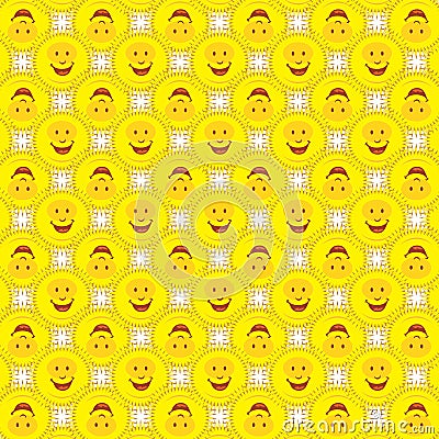 Smiley Sunshine Sun Faces Funny Pattern Background Stock Photo