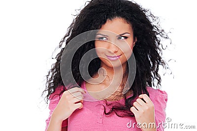 Smiley woman with curly hair Stock Photo