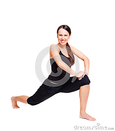 Smiley woman doing flexibility exercises Stock Photo