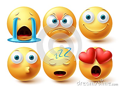 Smileys emoji face vector set. Emojis smiley collection isolated in white background Vector Illustration