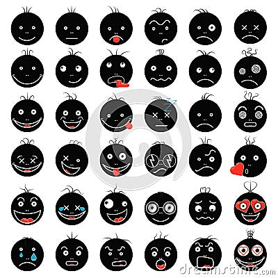Smileys funny funny black vector fps 10 set Vector Illustration