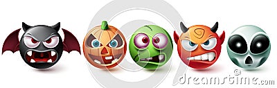 Smileys halloween vector set. Smiley emojis halloween character graphic elements Vector Illustration