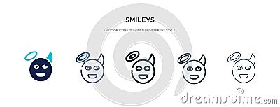 Smileys icon in different style vector illustration. two colored and black smileys vector icons designed in filled, outline, line Vector Illustration