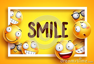 Smileys vector background with smile text and yellow funny smileys Vector Illustration