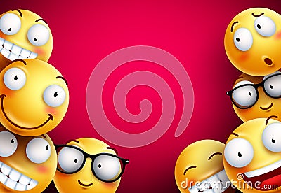 Smileys vector background. Yellow smileys or emoticons Vector Illustration