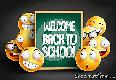 Smileys yellow emoticons in welcome back to school vector design Vector Illustration