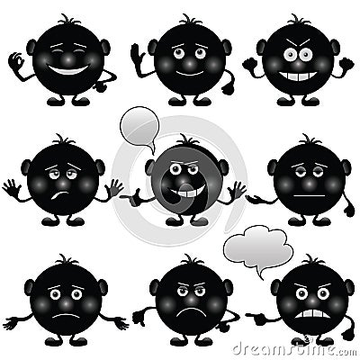 Smilies round, set, black Vector Illustration