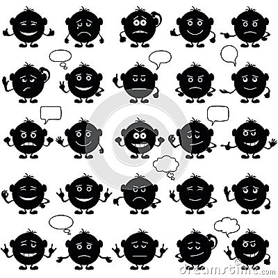 Smilies round, set, black Vector Illustration