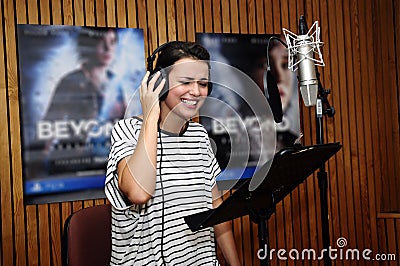 Smiling Actress at Recording Studio Editorial Stock Photo