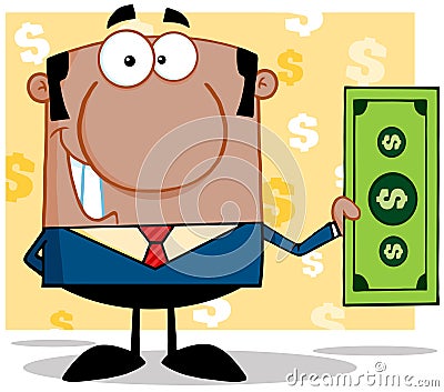 African American Business Manager Holding A Dollar Vector Illustration