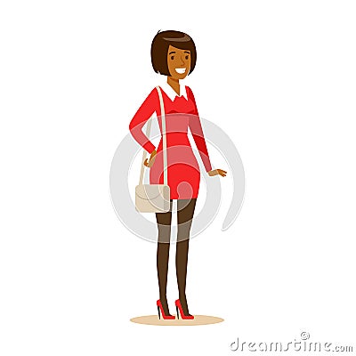 Smiling African American girl in casual clothes. Colorful cartoon character vector Illustration Vector Illustration