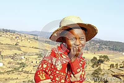 Smiling african boy with hat on head Stock Photo