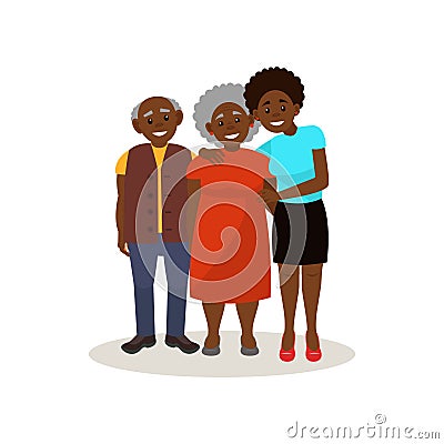 Smiling Afro American black elderly couple and their adult daughter posing together, happy family concept vector Vector Illustration