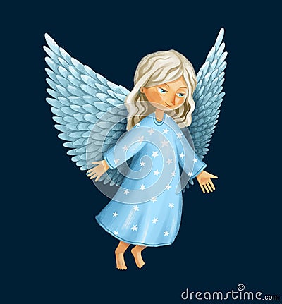 Smiling angel with wings and arms outstretched drawing Stock Photo