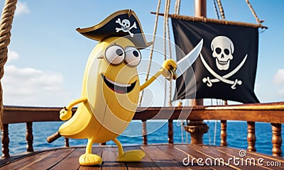Cheerful Banana Pirate on Ship Stock Photo