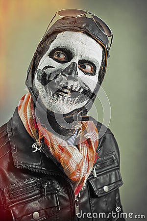 Smiling Aviator Skull Paint Stock Photo