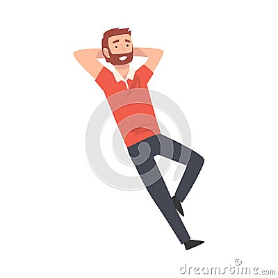 Smiling Bearded Man Lying Down and Relaxing Vector Illustration Vector Illustration