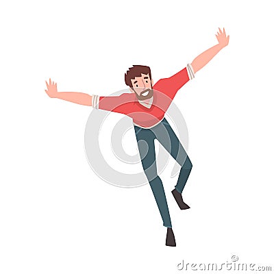 Smiling Bearded Man Running with Arms Outstretched, Happy Positive Person Character Vector Illustration Vector Illustration