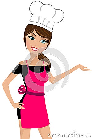 Smiling Beautiful Woman Chef Presenting Vector Illustration