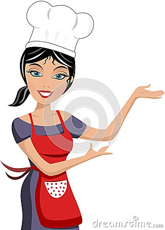 Smiling Beautiful Woman Chef Showing Vector Illustration