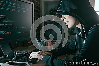 Woman using online system design internet virus Stock Photo