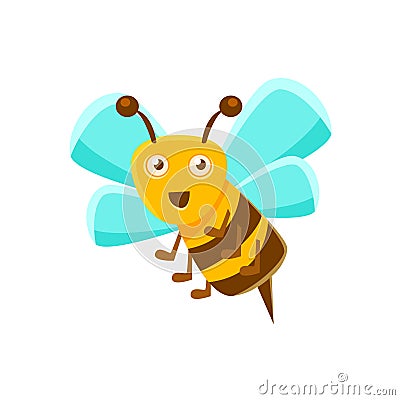 Smiling Bee Mid Air With Sting, Natural Honey Production Related Carton Illustration Vector Illustration