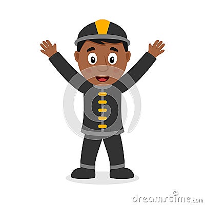 Smiling Black Fireman Cartoon Character Vector Illustration
