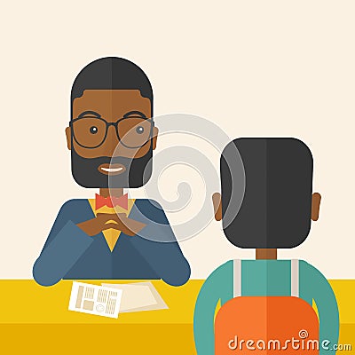 Smiling black human resource manager interviewed Vector Illustration
