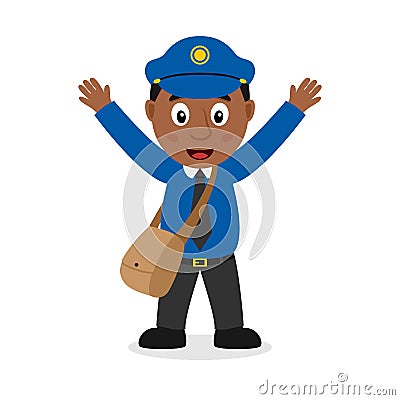 Smiling Black Mailman Cartoon Character Vector Illustration