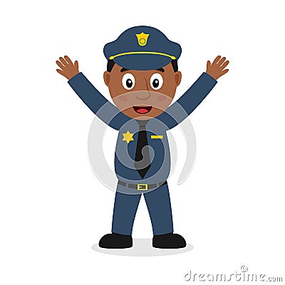 Smiling Black Policeman Cartoon Character Vector Illustration