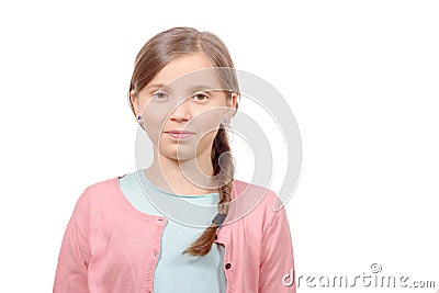 Smiling blond girl with braid. Girl nine years old Stock Photo