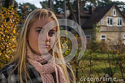 Smiling blonde girl. Portrait of happy cheerful beautiful young Stock Photo