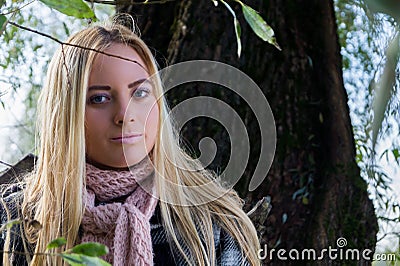 Smiling blonde girl. Portrait of happy cheerful beautiful young Stock Photo