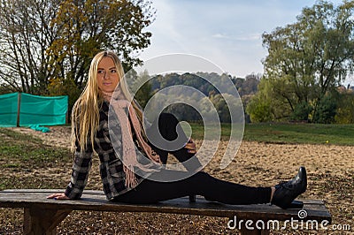 Smiling blonde girl. Portrait of happy cheerful beautiful young Stock Photo