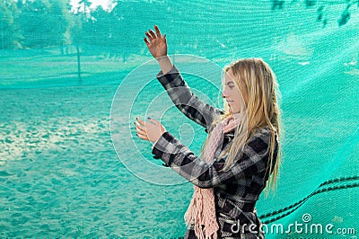 Smiling blonde girl. Portrait of happy cheerful beautiful young Stock Photo